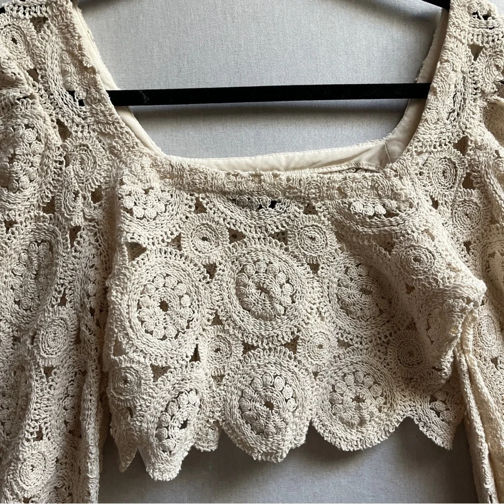Zara Cream Crochet Women's Long Sleeve Top Sz S - Picture 3 of 8